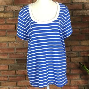 New Lauren Ralph Lauren Blue and White Stripes Tee